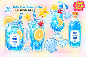 Cute Blue Ocean Soda Clipart PNG