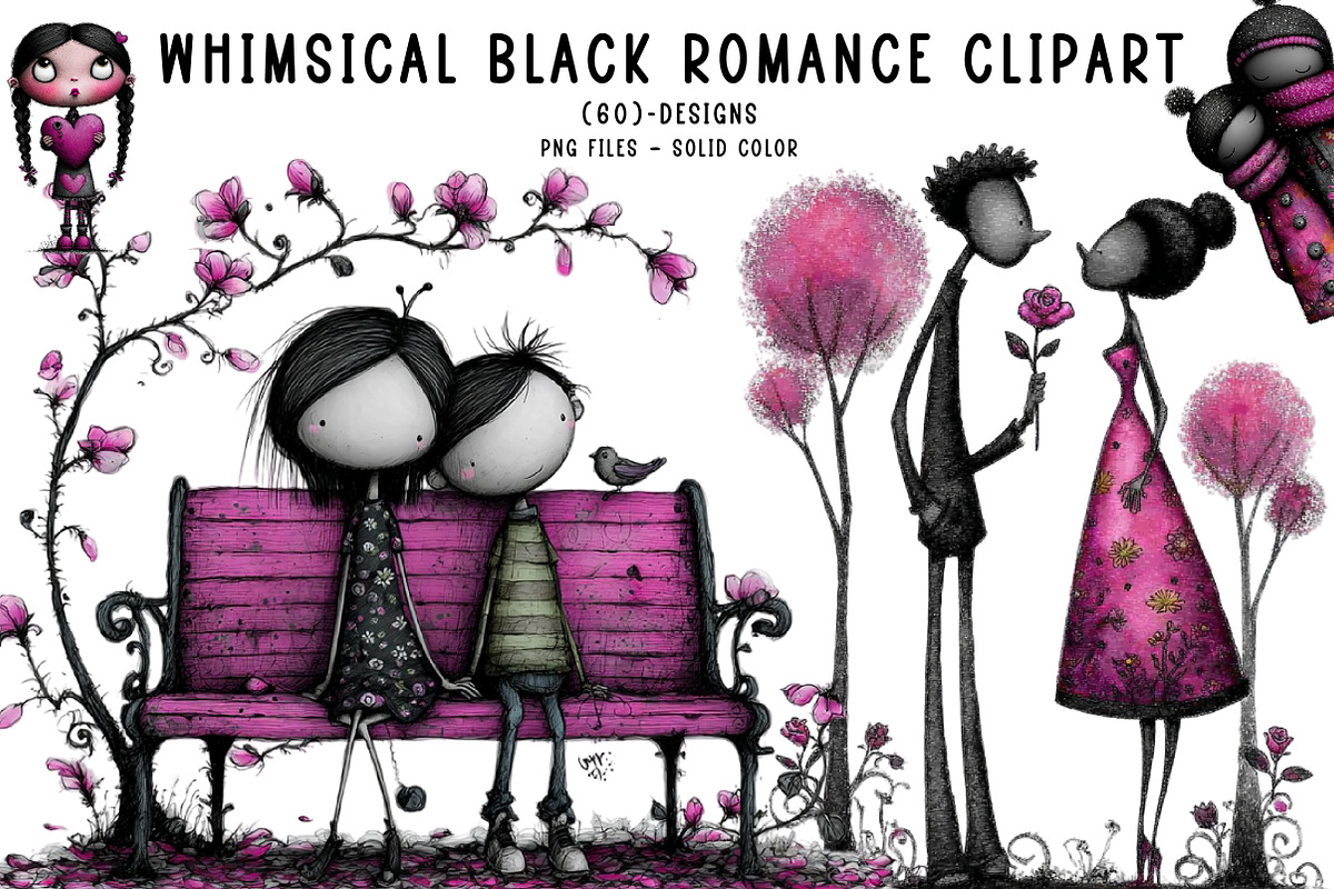 Whimsical black romance clipart, an Illustration by CreationArt (Photo 1 of 7)