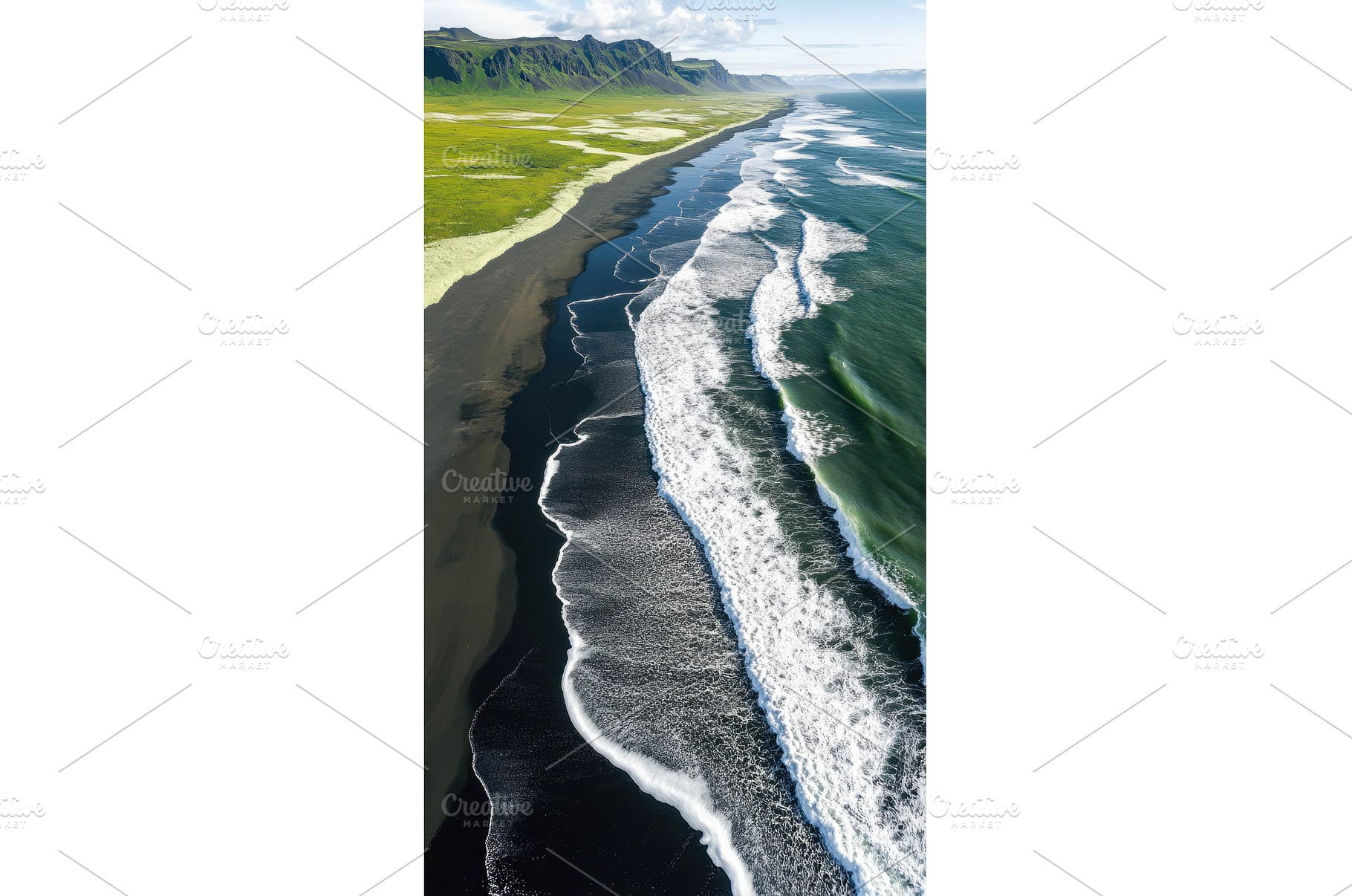 Waves crash on black sand beach, a Nature Photo by Beautiful things
