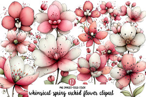 whimsical spring orchid flower clipa, an Illustration by Designworld