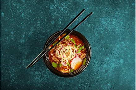 Birria ramen, consomme soup with