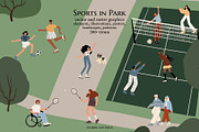 Sports in Park, People Illustration, a Sport Illustration by LyubovZaytseva (Thumbnail 1 of 20)