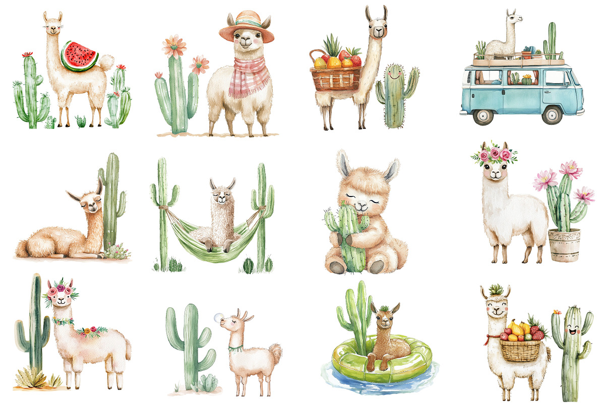 Adorable Summer Llama and Cactus, an Illustration by Designworld (Photo 3 of 5)
