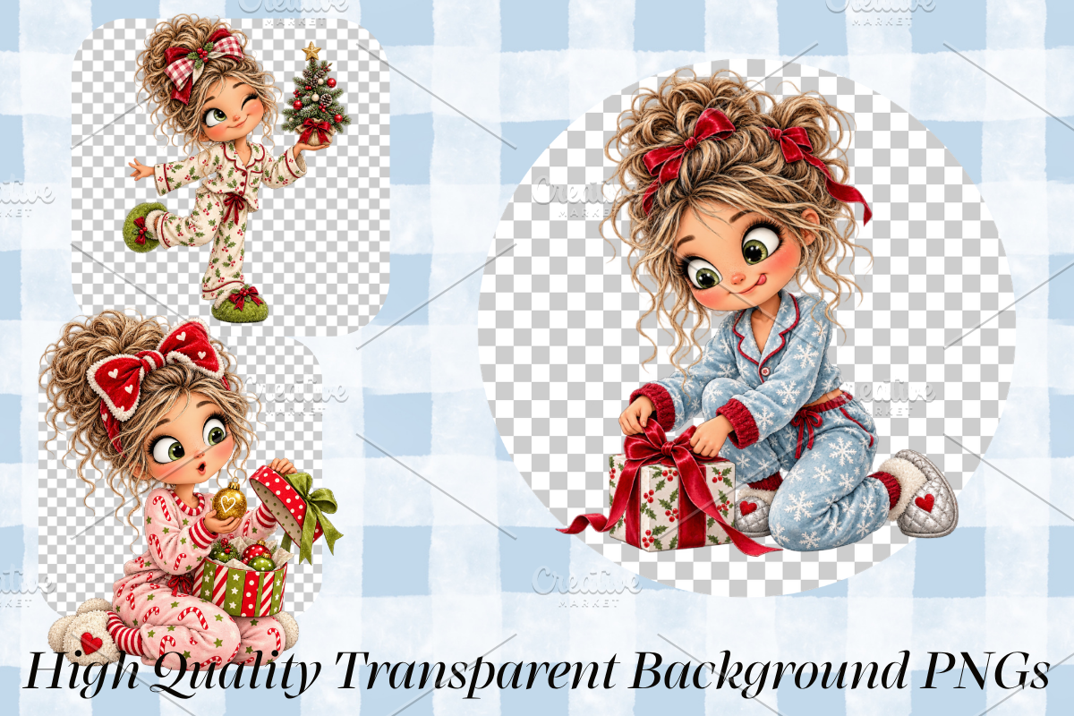 Christmas Pajama Girl Clipart Bundle, a Person Illustration by Ink Gallery (Photo 3 of 13)