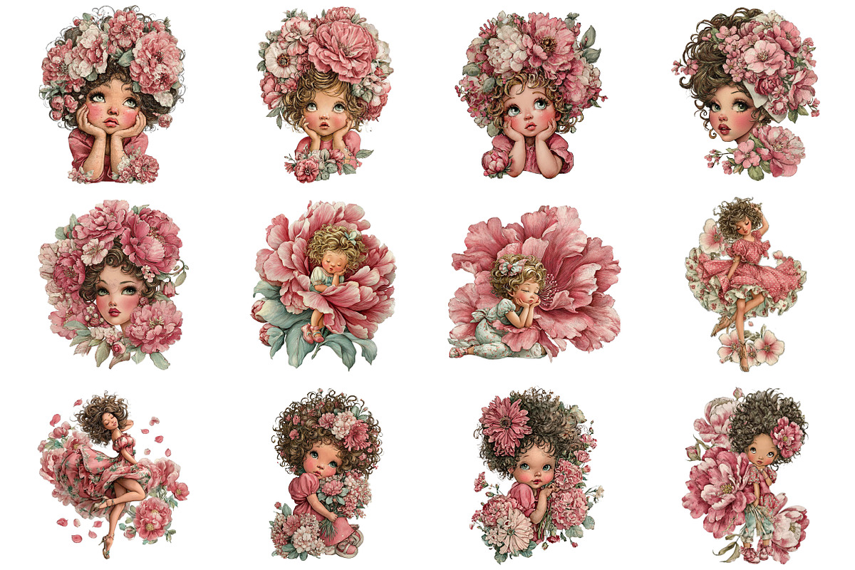 Whimsical Cute Girls Clipart, a Seasonal Illustration by CitraGraphics (Photo 2 of 6)
