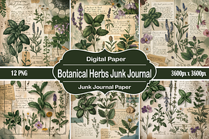 Rustic Botanical Herbs Junk Journal, a Background Graphic by Printable Treasure