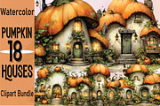 Watercolor Pumpkin Houses Clipart, an Illustration by SVGArt (Thumbnail 1 of 9)