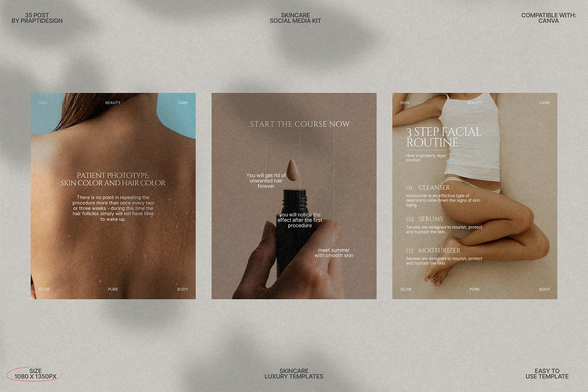 Minimal Skincare Canva Post Pack preview 5