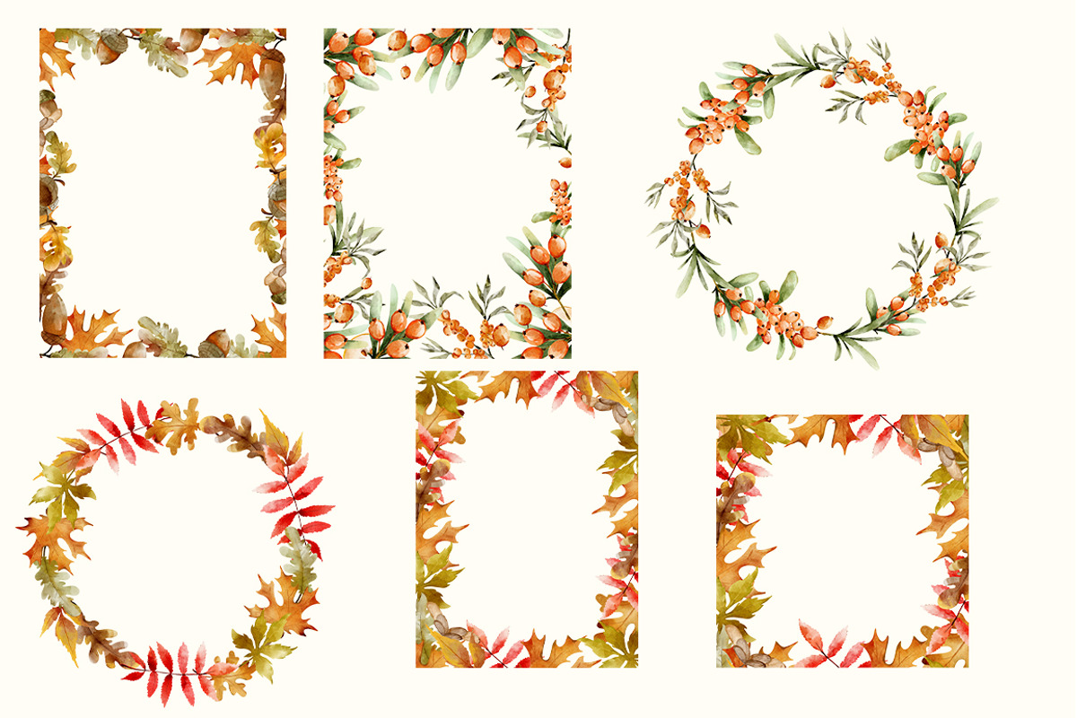Watercolor Frames Autumn Clipart, an Object Illustration by Pattern + watercolor (Photo 6 of 10)