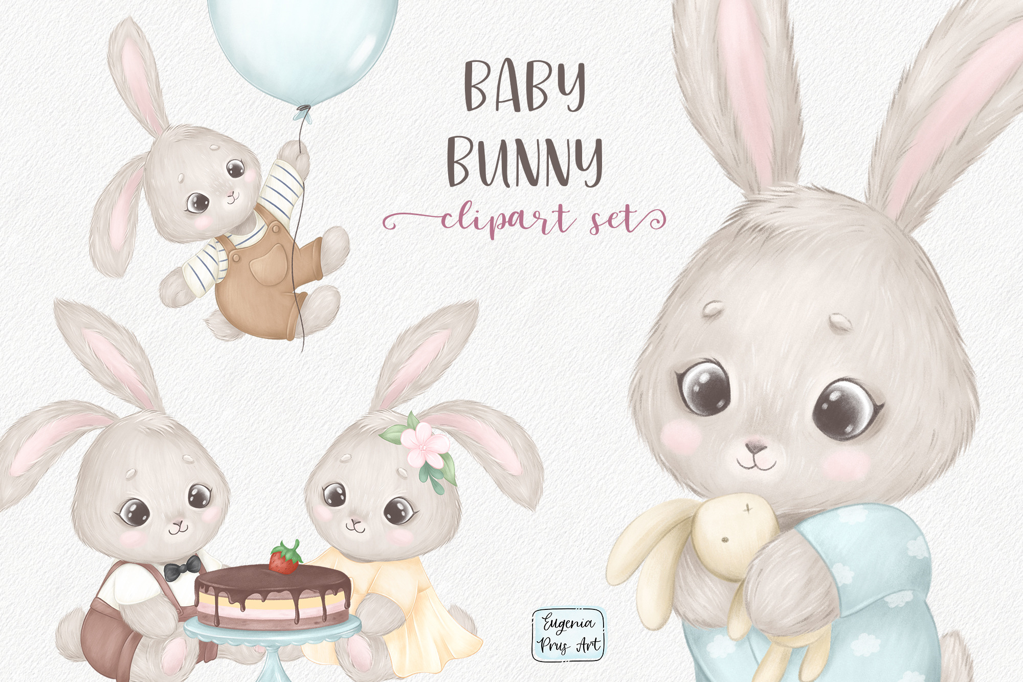 Baby bunny clipart set, an Animal Illustration by Eugenia Prus