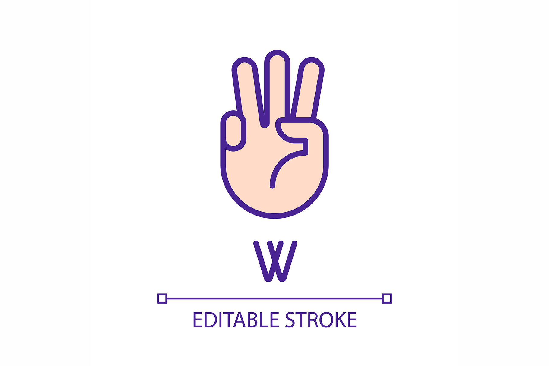Letter W in American sign language p, an Outline Icon by IMG Visuals
