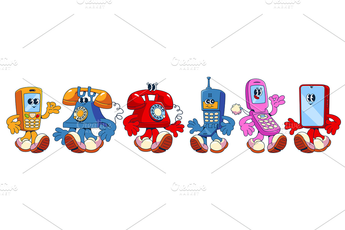 Retro cartoon telephone characters, an Illustration by art PVP - market