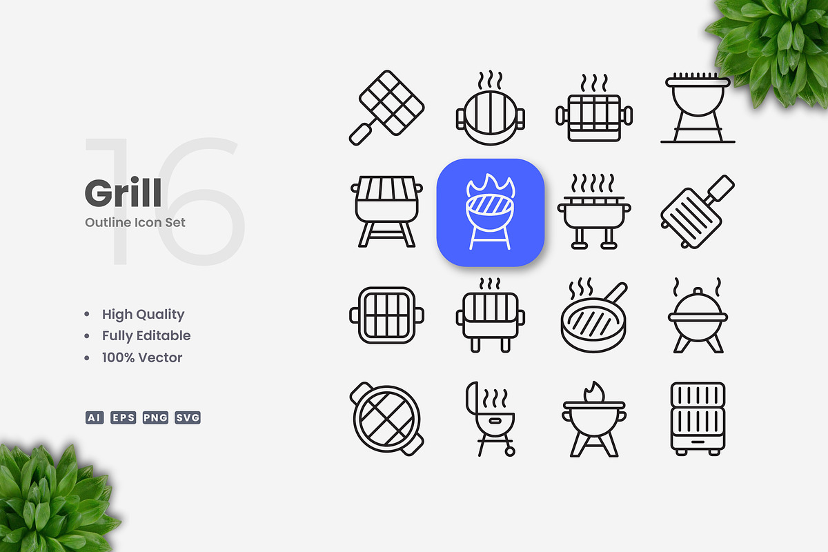 Grill Outline Icons, an Outline Icon by Upnowgraphic
