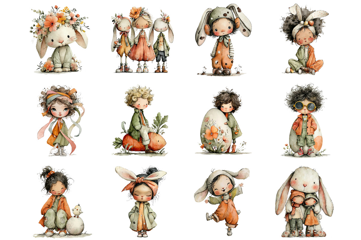 Cute And Funny Easter Kids Clipart, an Illustration by DreamArtGraphic (Photo 5 of 5)