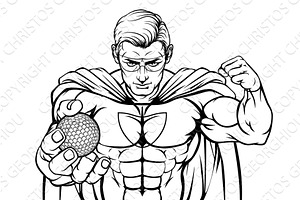 Superhero Holding Golf Ball Sports, a Sport Illustration by Christos Georghiou