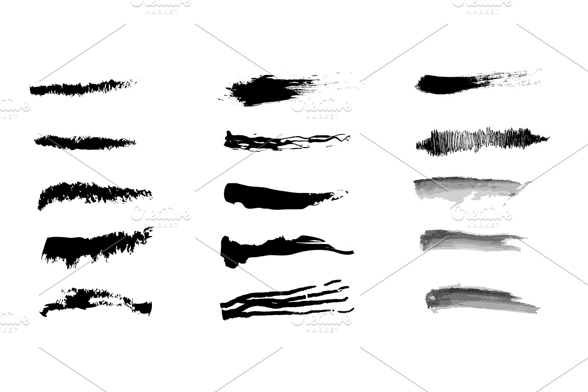Hand Drawn Ink Brush Stroke Set, an Illustration by Lemberg Vector