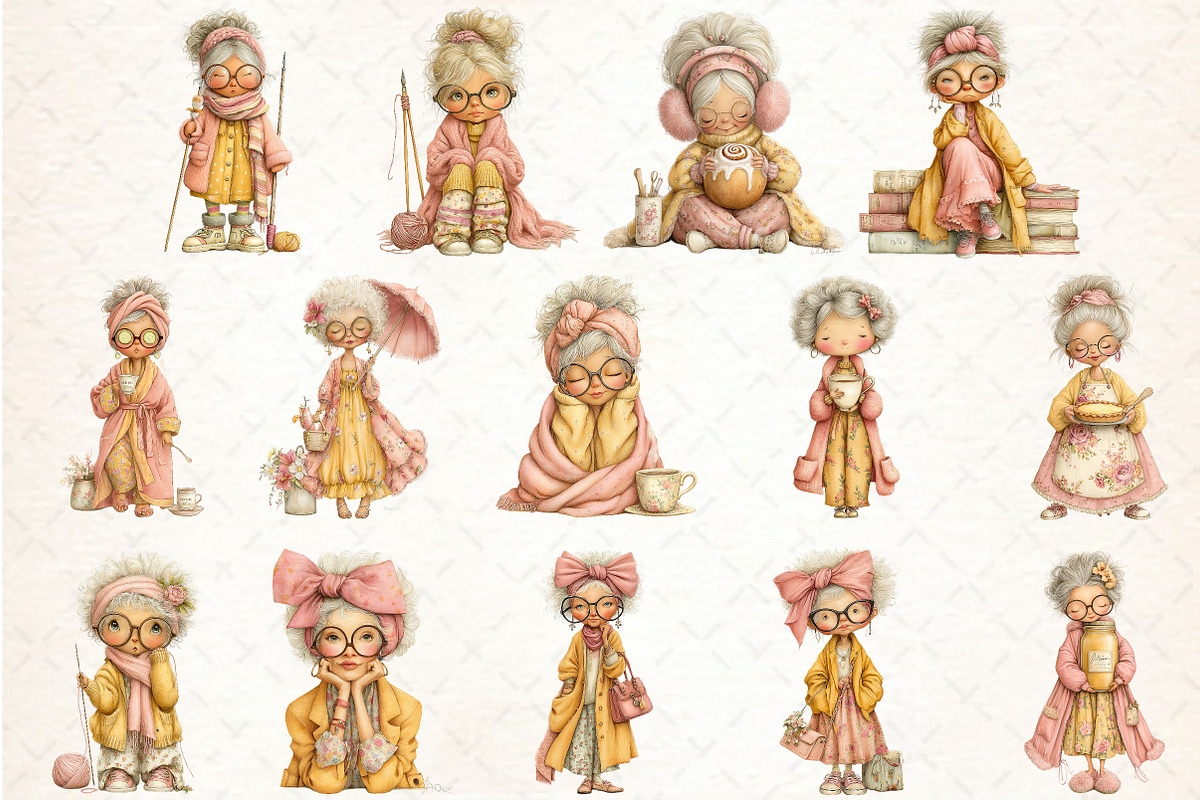 Watercolor Funny Old Lady Clipart, a Seasonal Illustration by Rose Art (Photo 3 of 5)