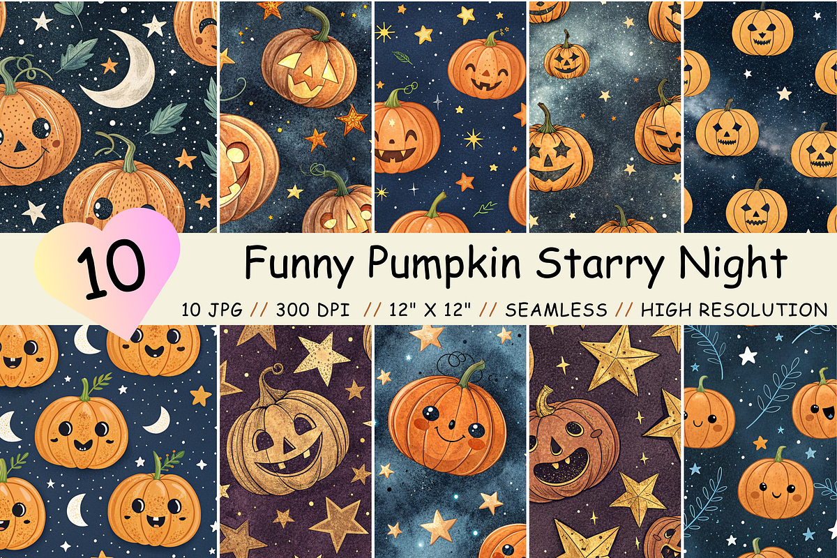 Funny Pumpkin Starry Night Pattern, a Pattern Graphic by FloridPrintables (Photo 1 of 11)