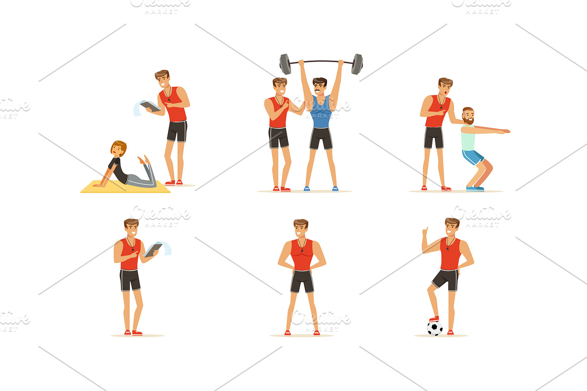 Personal Gym Coach Helping People, a Sport Illustration by TopVectors
