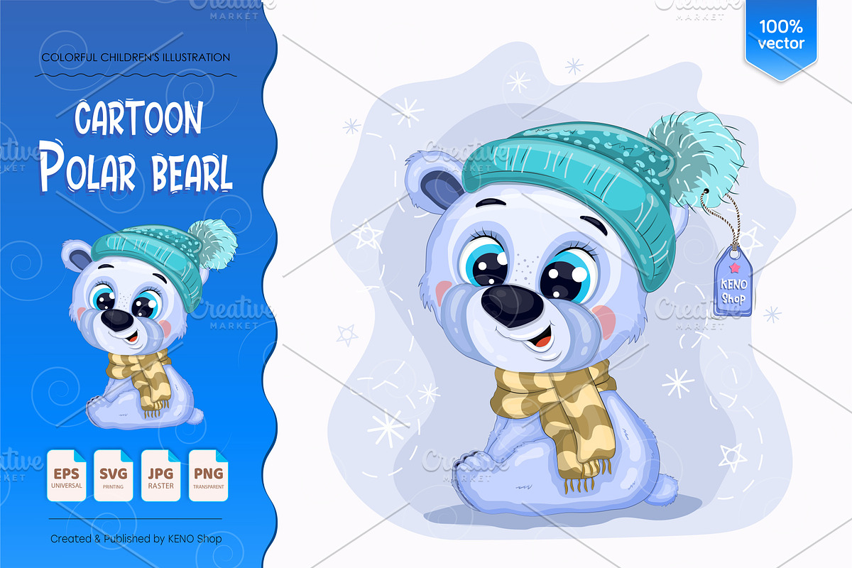 Cartoon polar bear. Tshirt, PNG., an Animal Illustration by KENO Mascots (Photo 1 of 5)