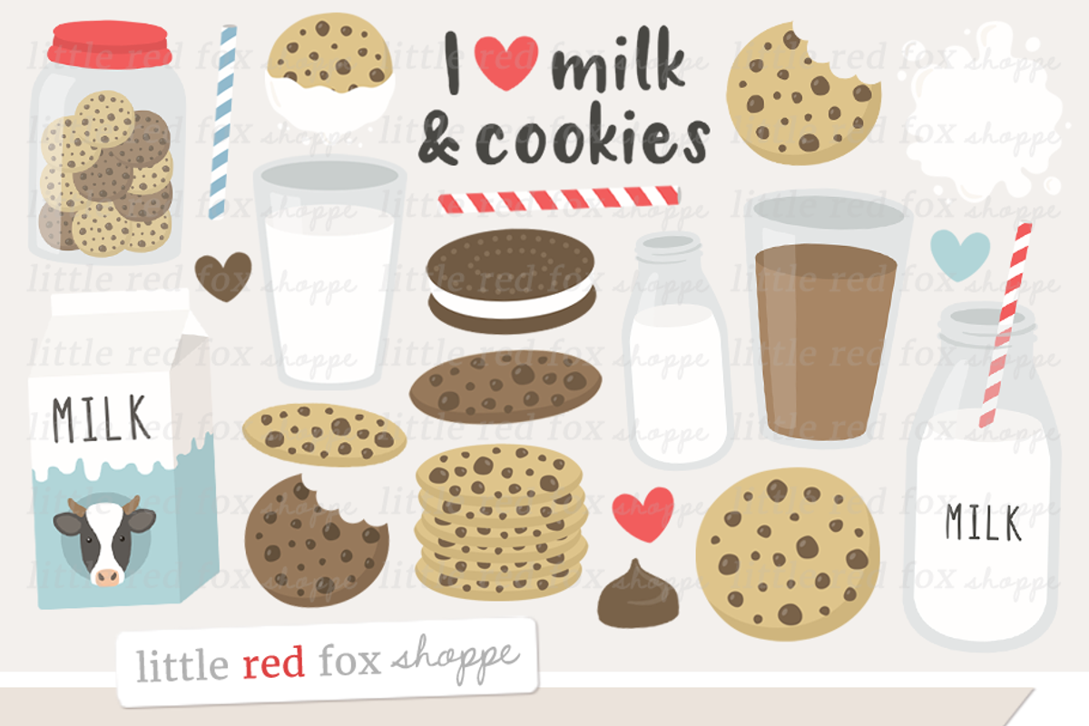 Milk & Cookies Clipart, a Food Illustration by Little Red Fox Shoppe