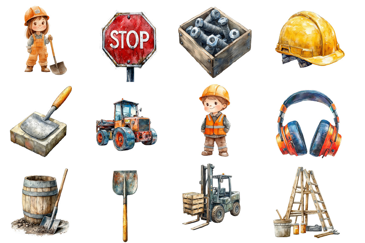 Cute Construction Watercolor Clipart, an Illustration by Designworld (Photo 4 of 6)