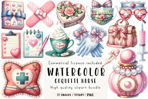 Watercolor Coquette Nurse Clipart, an Illustration by CreationArt