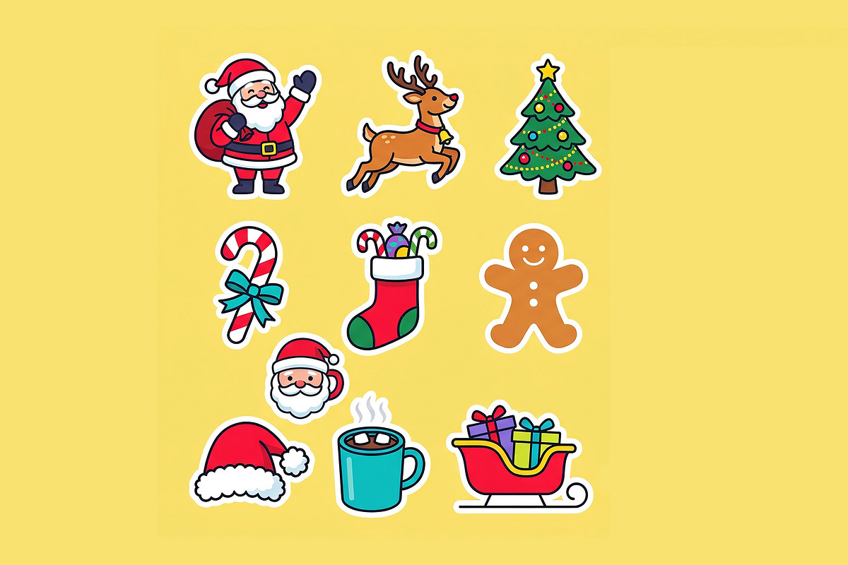 Christmas Holiday Stickers Set, a Seasonal Illustration by Rafoz (Photo 3 of 3)