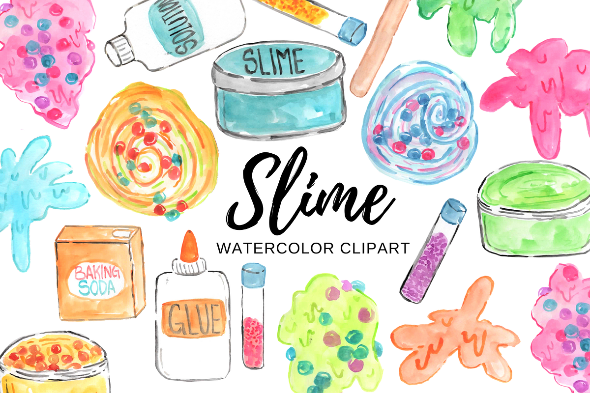 Watercolor slime clipart, an Illustration by Writelovely (Photo 1 of 2)