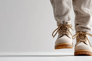 Beige suede lace-up boots worn with, a Person Photo by MistyDay