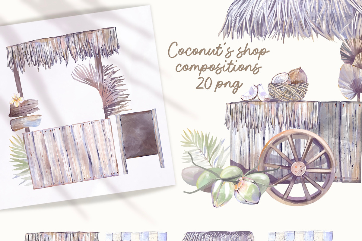 Coconut Beach Shop watercolor, a Food Illustration by Shabbypie (Photo 2 of 9)