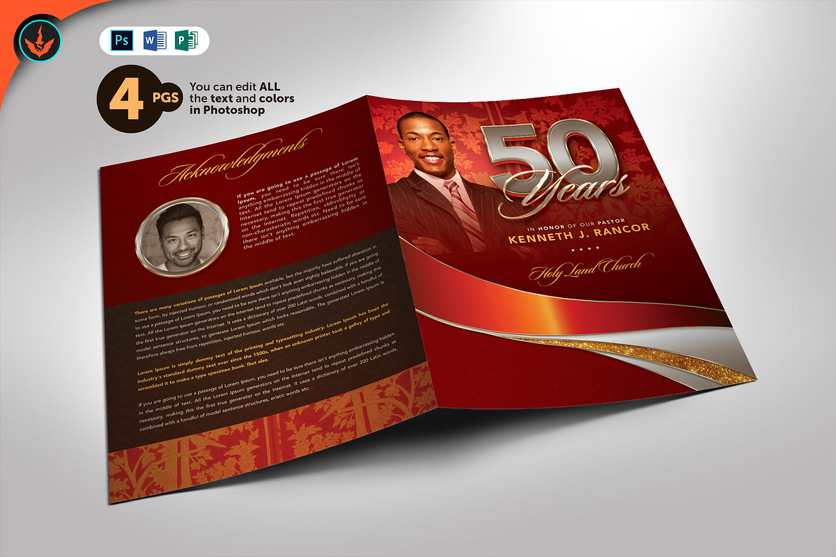 Crimson Pastor's Anniversary Program, a Brochure Template by SeraphimChris (Photo 1 of 6)