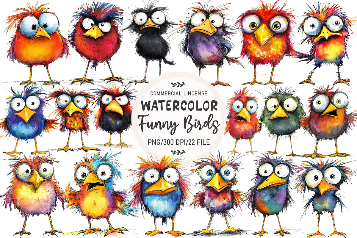 Cute Quirky Funny Birds Clipart, an Illustration by OK Design (Photo 1 of 5)