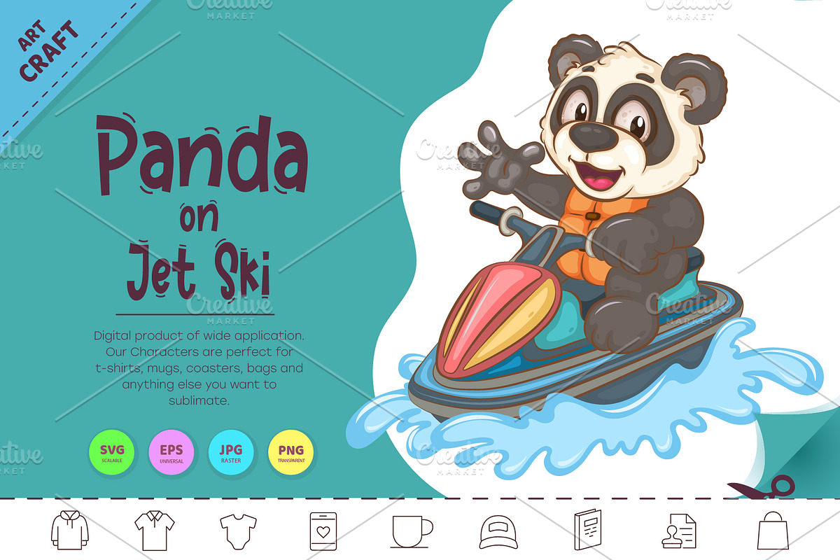 Cartoon Panda on Jet Ski. Animal Art, an Animal Illustration by KENO Mascots (Photo 1 of 3)