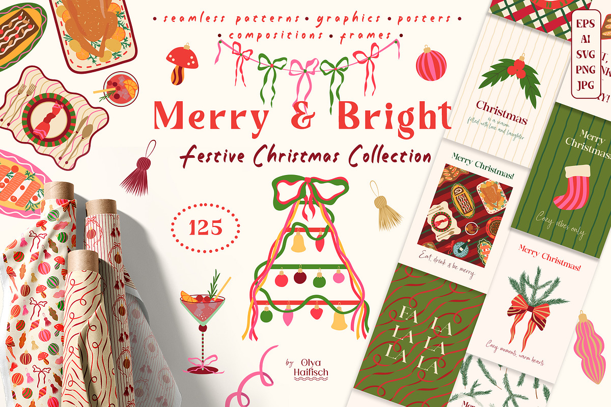 Merry & Bright. Christmas Collection, a Seasonal Illustration by Olya Haifisch (Photo 1 of 12)