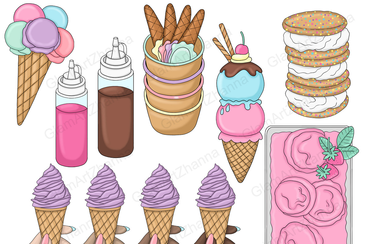 Ice Cream Cone Clipart, a Food Illustration by GlamArtZhanna (Photo 4 of 5)