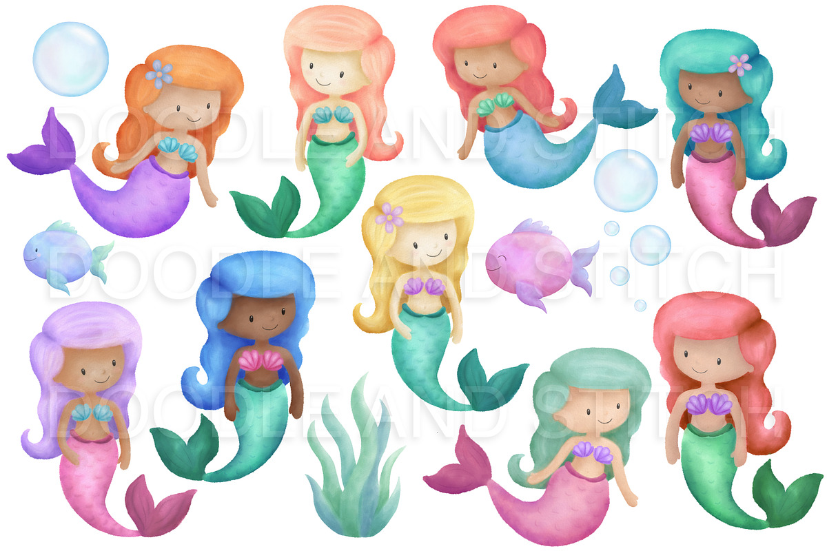 Watercolor Mermaid Illustrations, an Illustration by Doodle and Stitch (Photo 2 of 2)