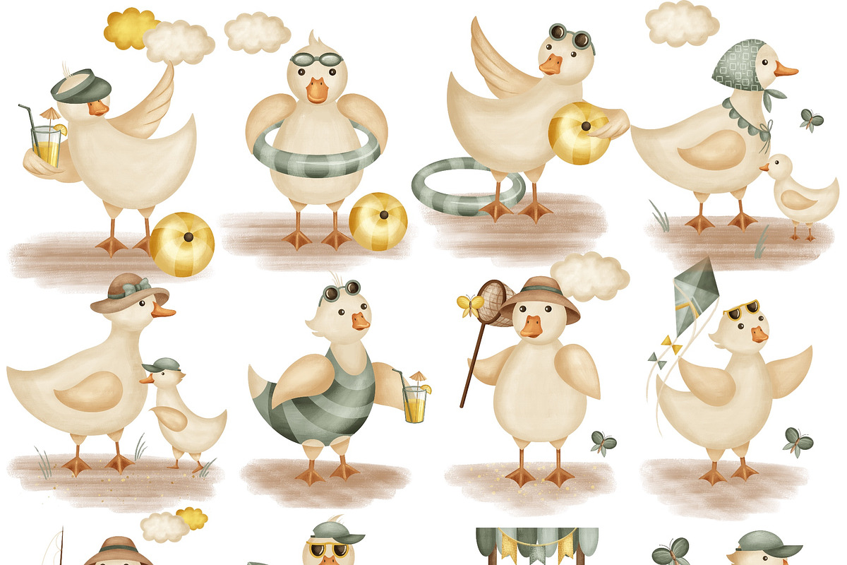 Cute geese - bird collection, an Animal Illustration by Linerisyart (Photo 3 of 15)