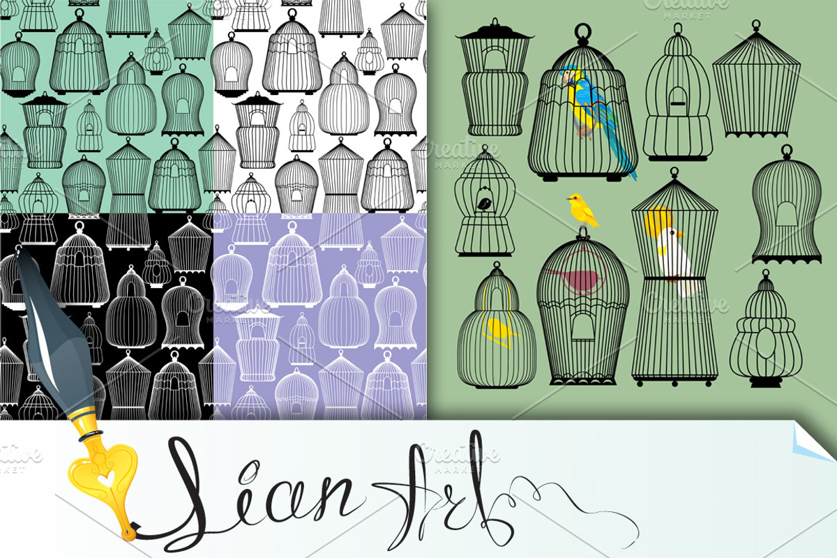 Set of decorative bird cage