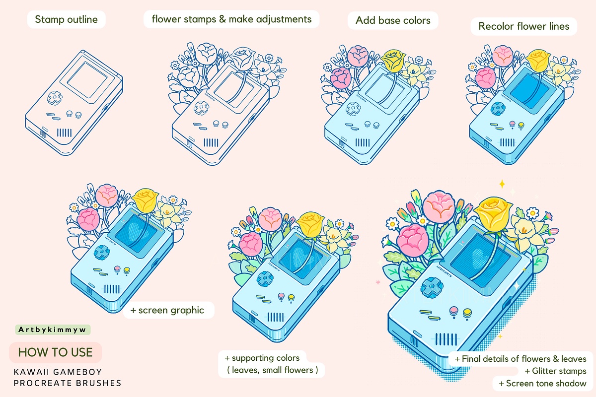 Procreate Kawaii Art Floral Brushes, a Brush Add-On by Artbykimmyw (Photo 3 of 11)