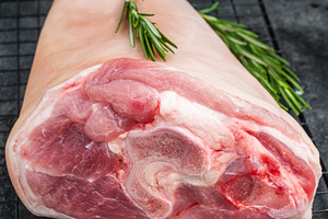 Fresh pork shank hock placed on grill rack with rosemary and vin, a Food & Drink Photo by composter-box@mail.ru
