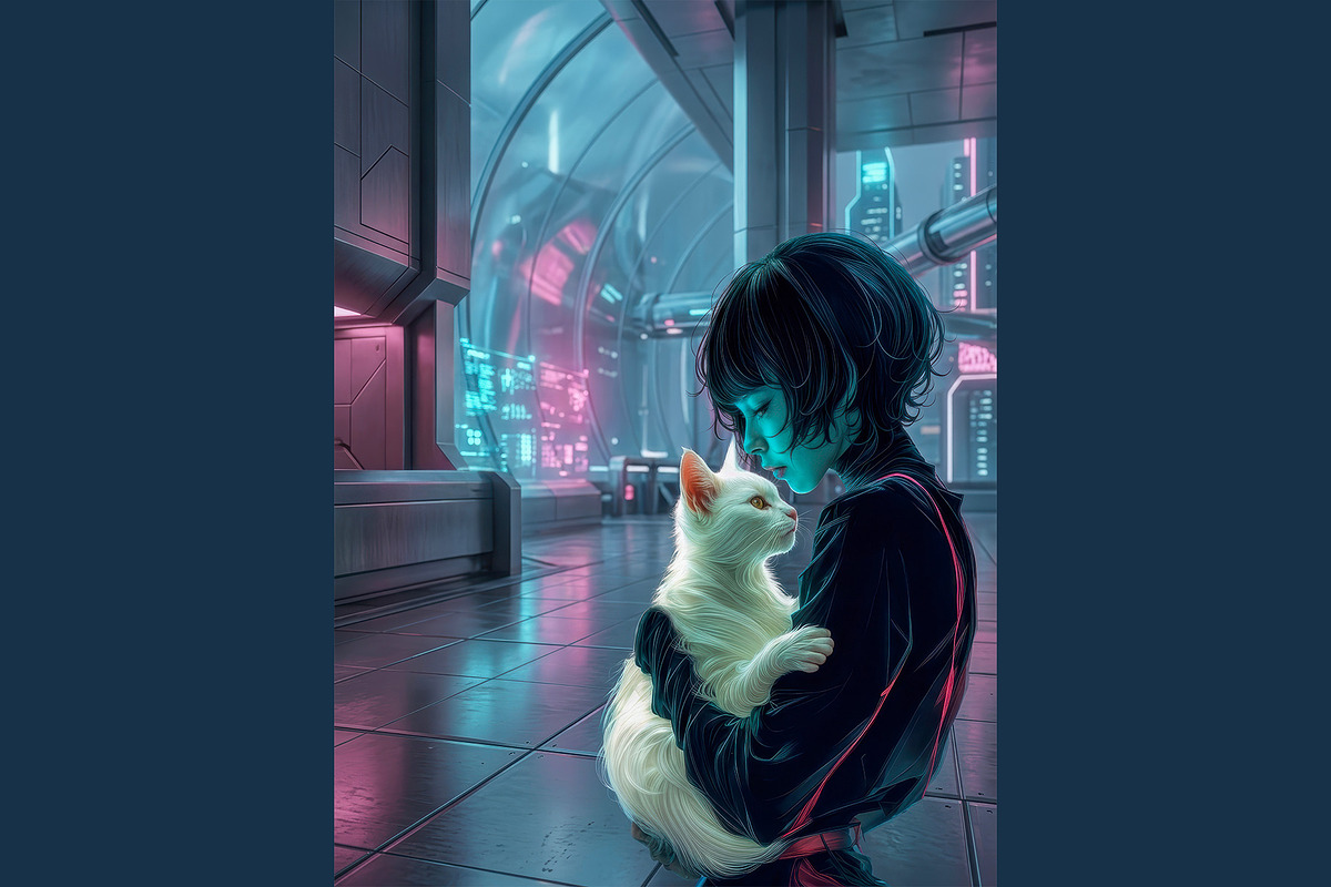 Cyberpunk Girl Cat Clipart, a Person Illustration by StockVerse Creative (Photo 4 of 4)