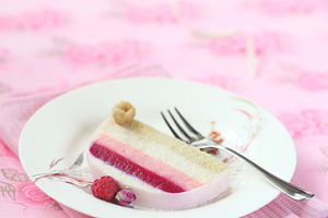 Raspberry lychee rose yule log containing background, baked, and berries