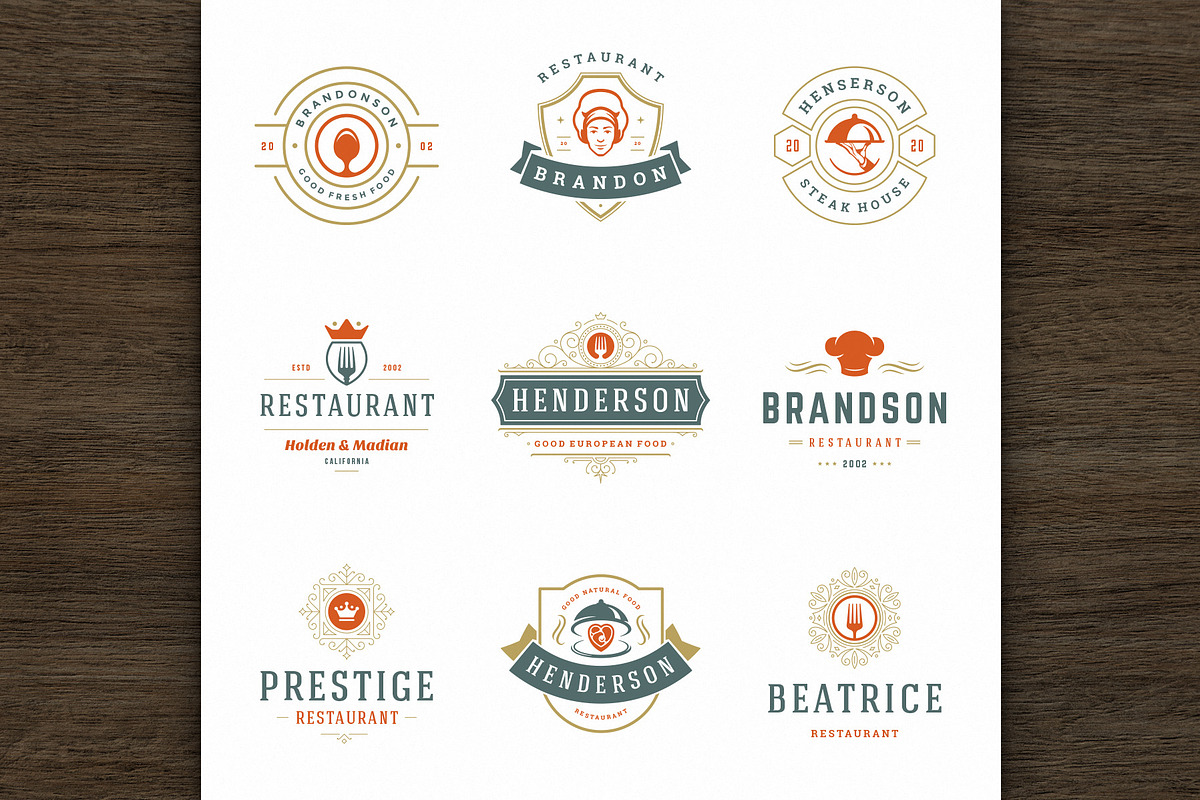 36 Restaurant Logos and Badges, a Branding & Logo Template by Vasya Kobelev (Photo 2 of 15)