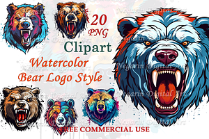 Watercolor Bear Logo Style