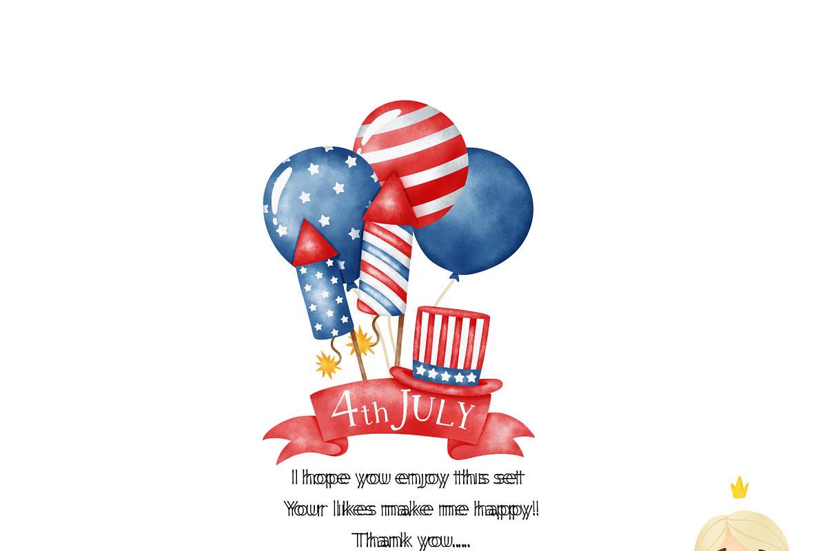 4th of July watercolor clipart, a Decorative Illustration by Natalya_Mona_Art (Photo 9 of 9)