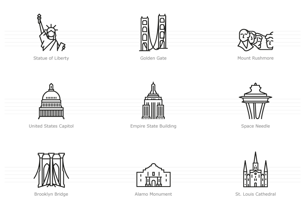 Landmarks of the USA Icon Set, a Duotone Icon by Jozsef Balazs-Hegedus (Photo 3 of 6)