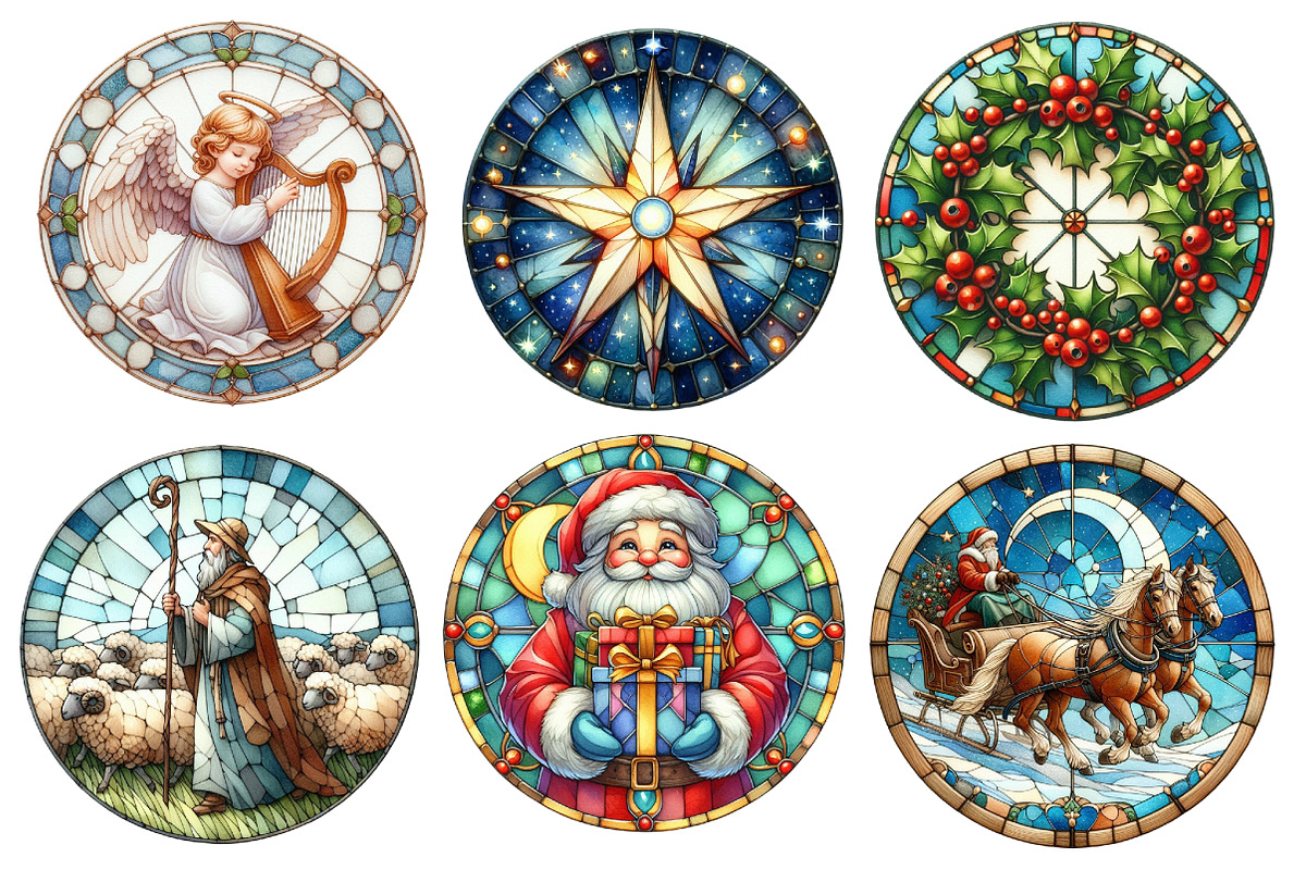Christmas Round Stained Glass Clipar, an Illustration by Designworld (Photo 5 of 6)