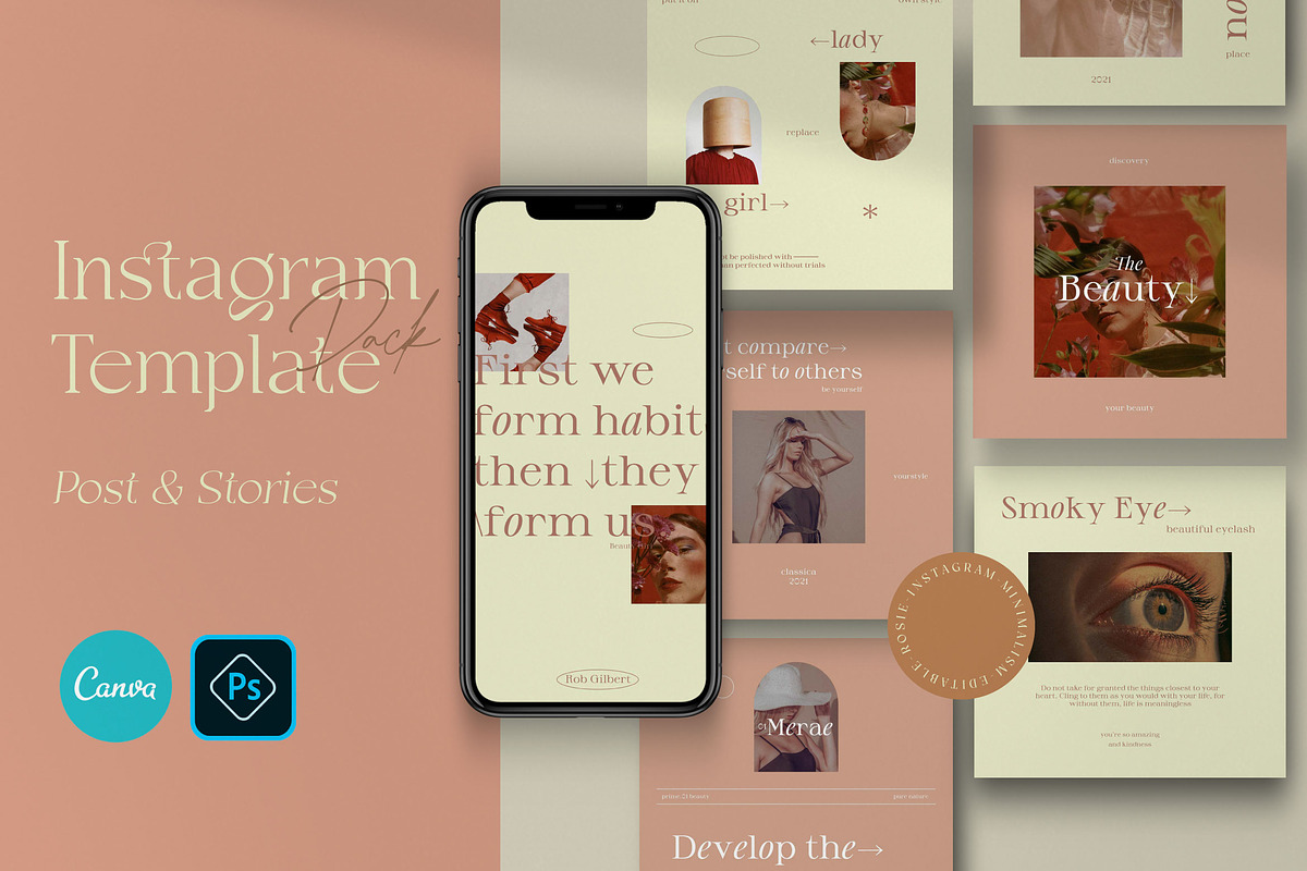 Rosie - Canva + PS Social Media Pack, a Social Media Template by Dirtytemp Studio (Photo 1 of 6)