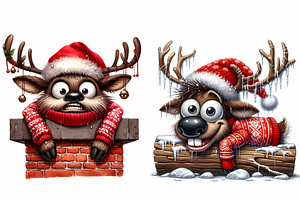 Funny Christmas Reindeers Clipart